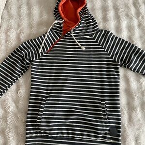 Striped Black and White Hoodie with Orange Lining